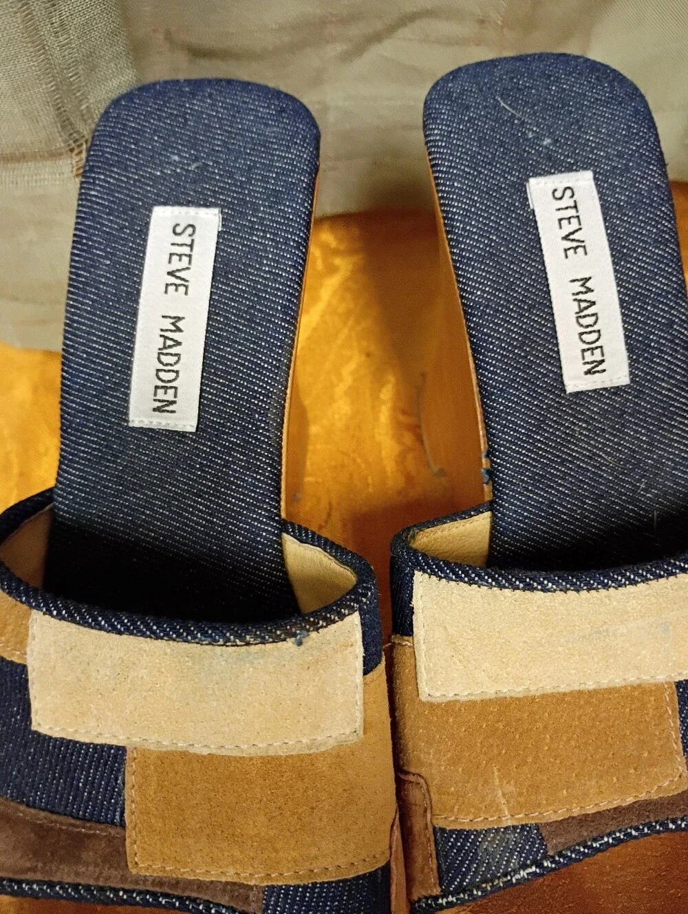 Vintage Steve Madden Patchwork Wooden Wedges Size 8 Y2K
